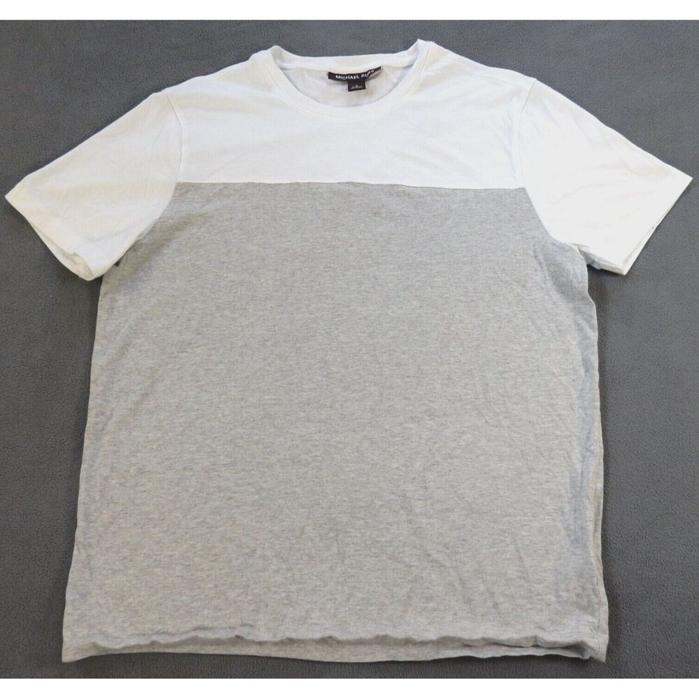 Michael Kors Womens TShirt Medium Gray White Stretch Embroidered Logo Colorblock